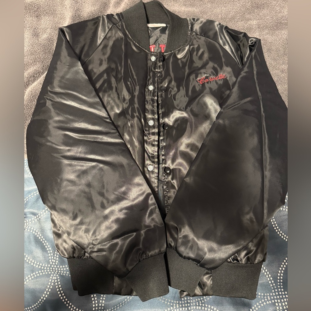 Black “Satins” Corvette Bomber Jacket with Red Embroidery